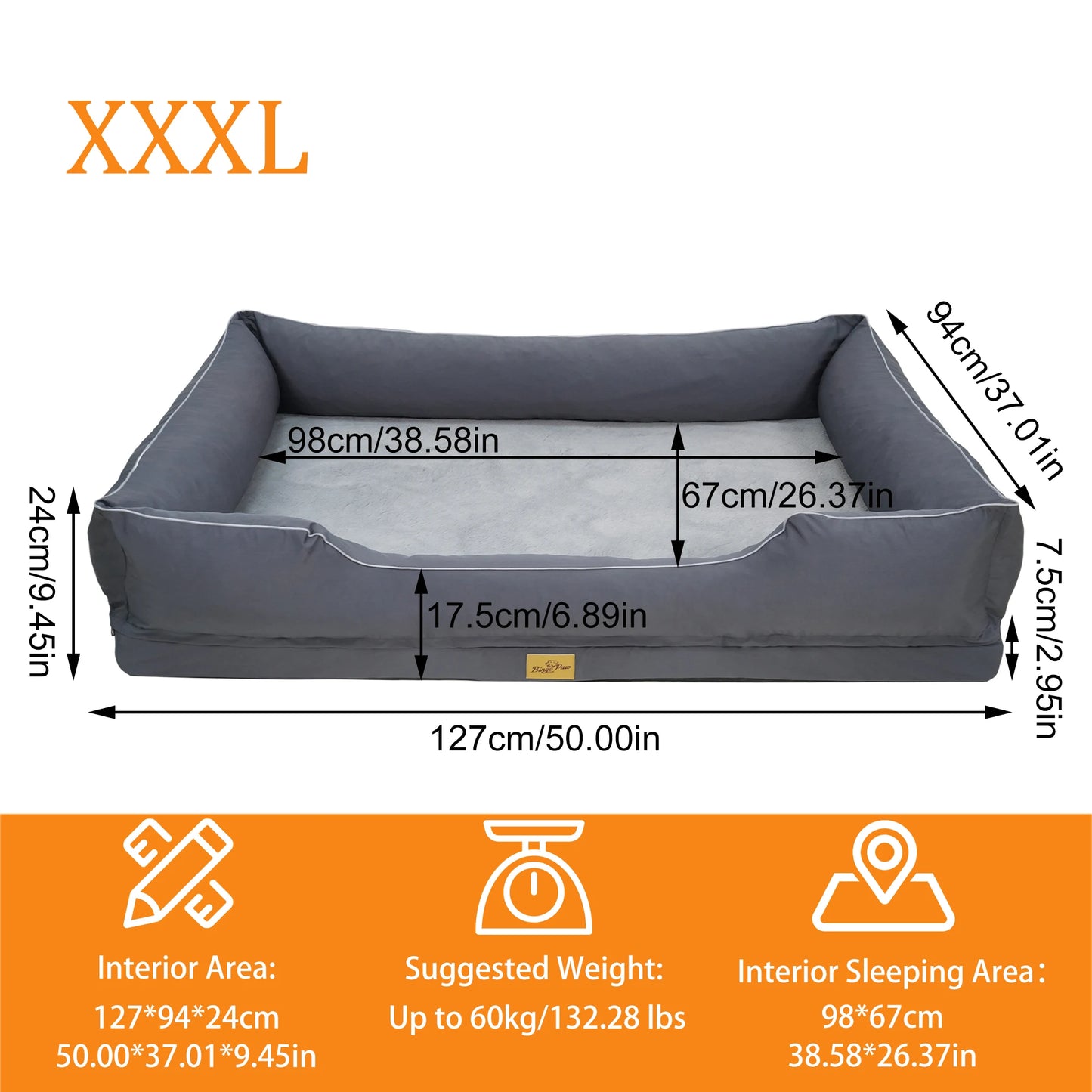 Bingopaw Orthopedic Dog Bed With Oxford Bolster Foam Base
