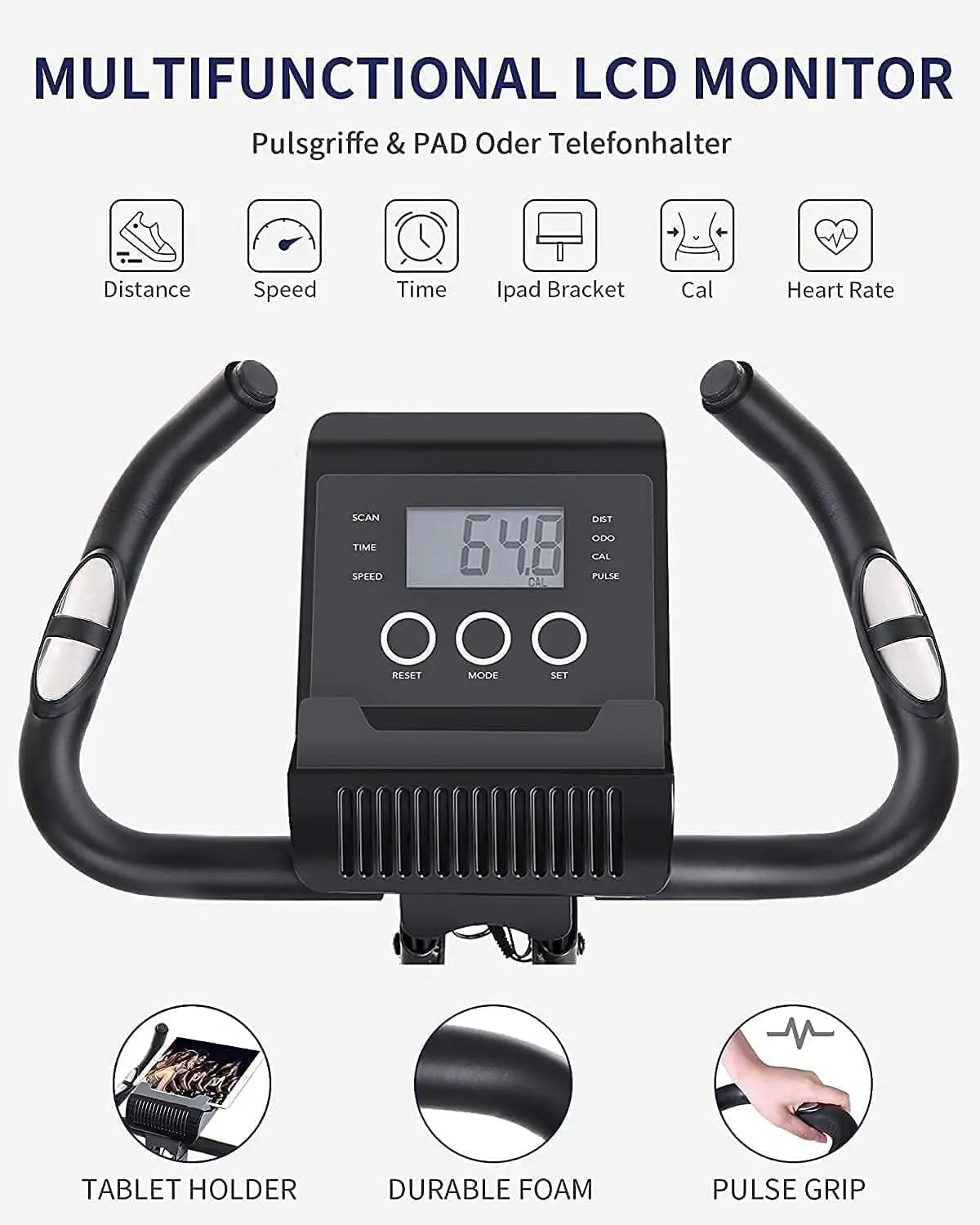 Foldable Magnetic Upright Exercise Bike With Pulse Sensor LCD Monitor