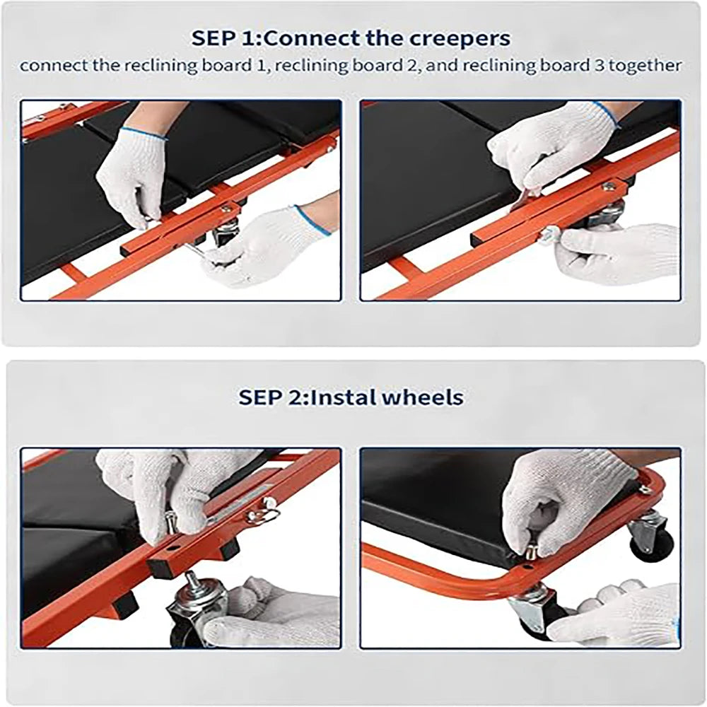 Foldable Garage Creeper Seat 2-In-1 300Lbs Capacity For Mechanics