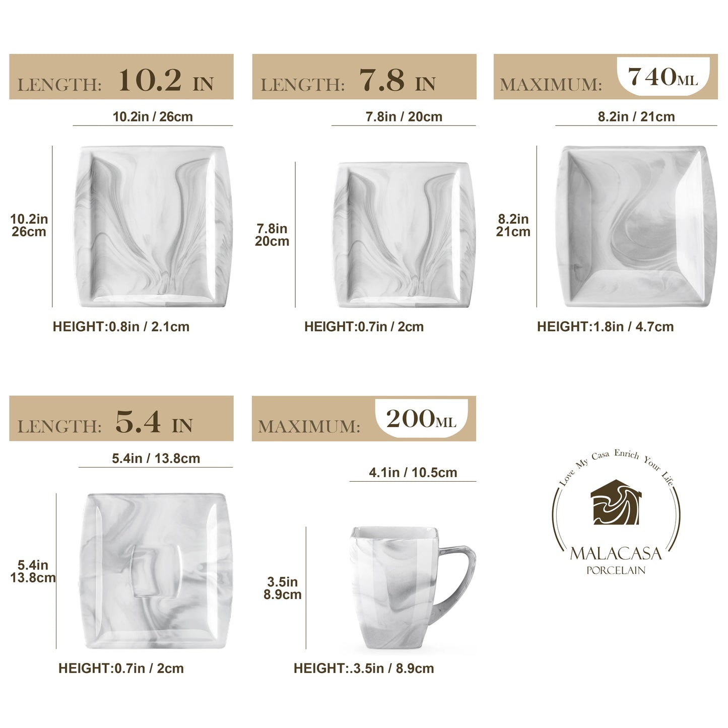 Malacasa Marble Grey Porcelain Dinnerware Set Service For 12