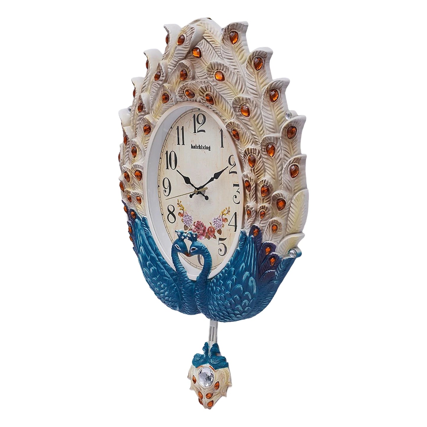 Peacock Wall Clock Silent Metal Pendulum For Living Room