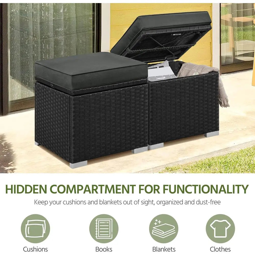 LISM Wicker Ottomans Set Of 2 With Hidden Storage Cushions