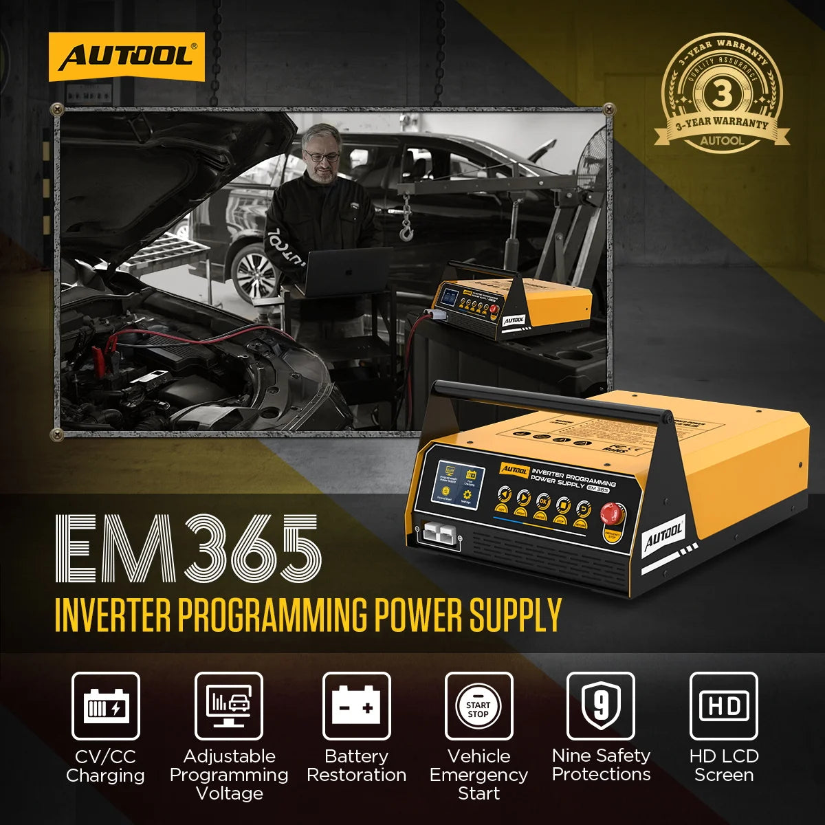 AUTOOL EM365 Vehicle 12V Programming Power Supply and Battery Charger
