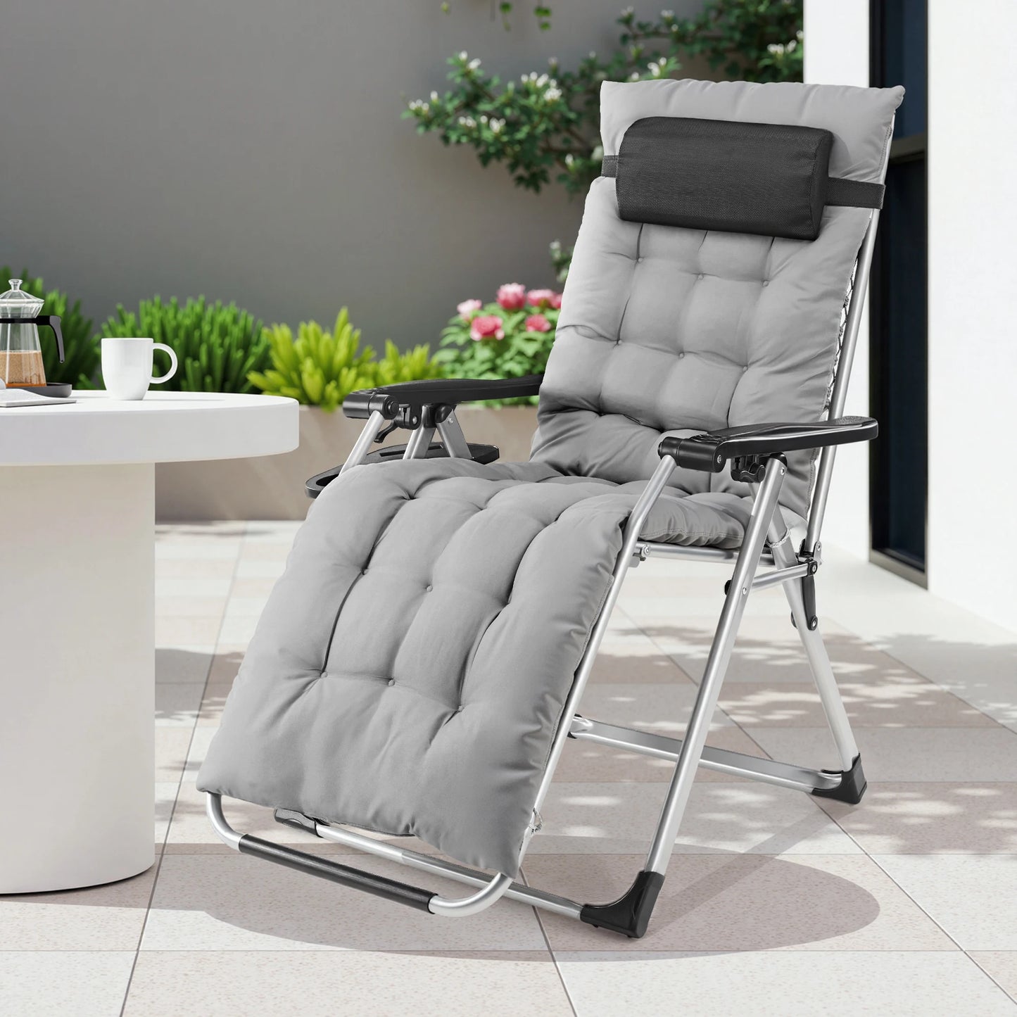 JHK Zero Gravity Recliner Outdoor Patio Lounge Chair With Cupholder