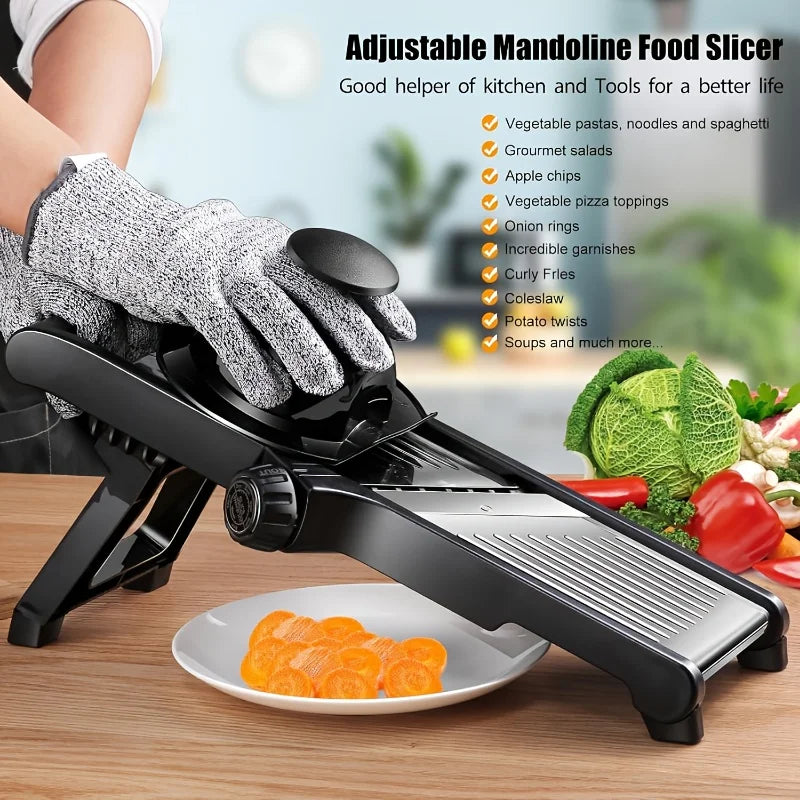 AEDG Stainless Steel Mandoline Slicer With 5 Blades And Holder Safe Hand Guard