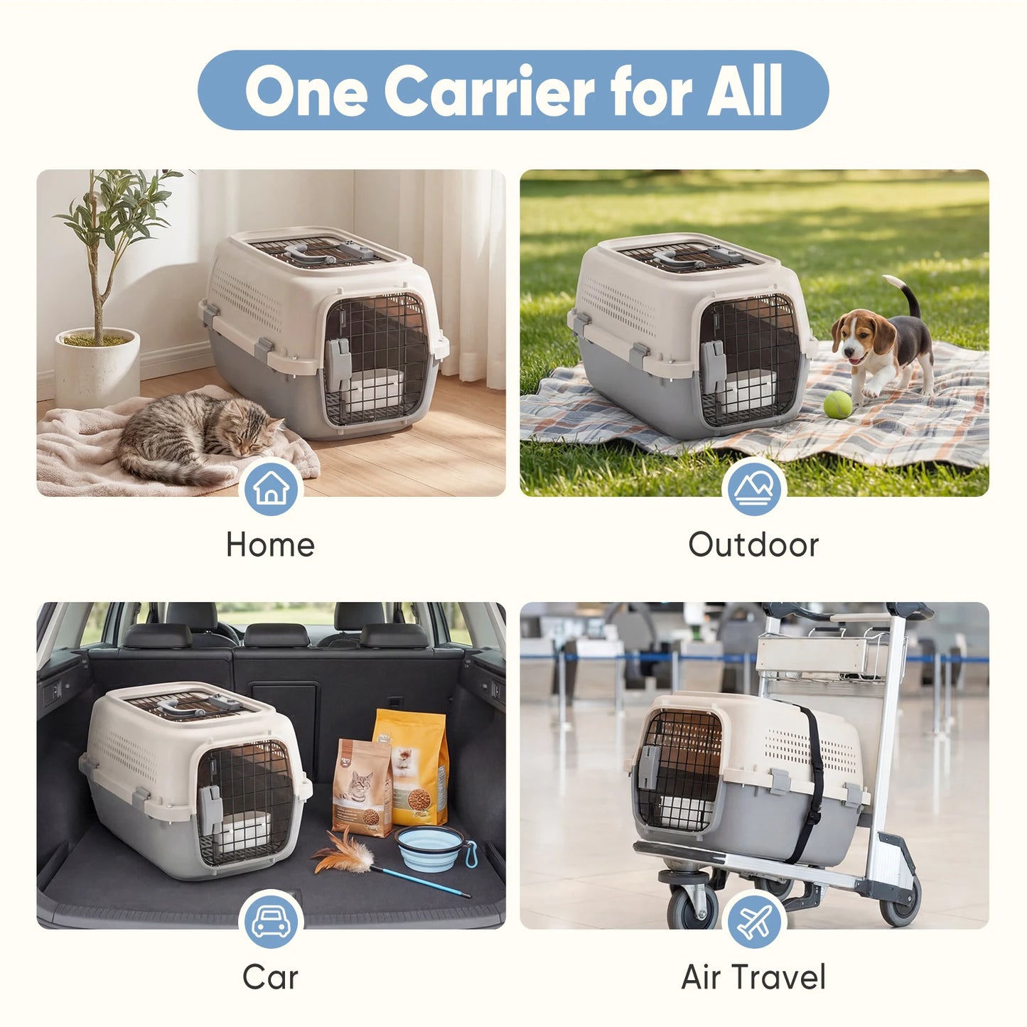 Pet Carrier For Small Dogs And Cats Front Top Load Wire Door Food Bowl