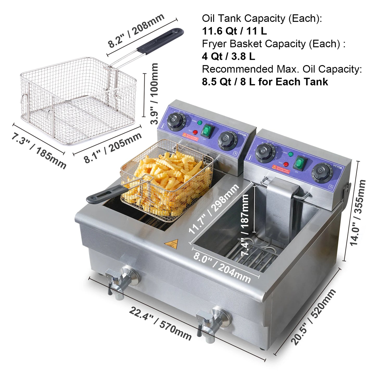 SucceBuy Electric Deep Fryer With Dual Removable Tanks