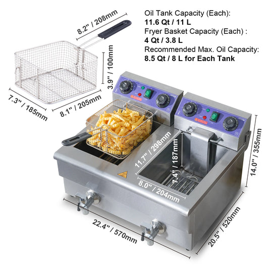 SucceBuy Electric Deep Fryer With Dual Removable Tanks