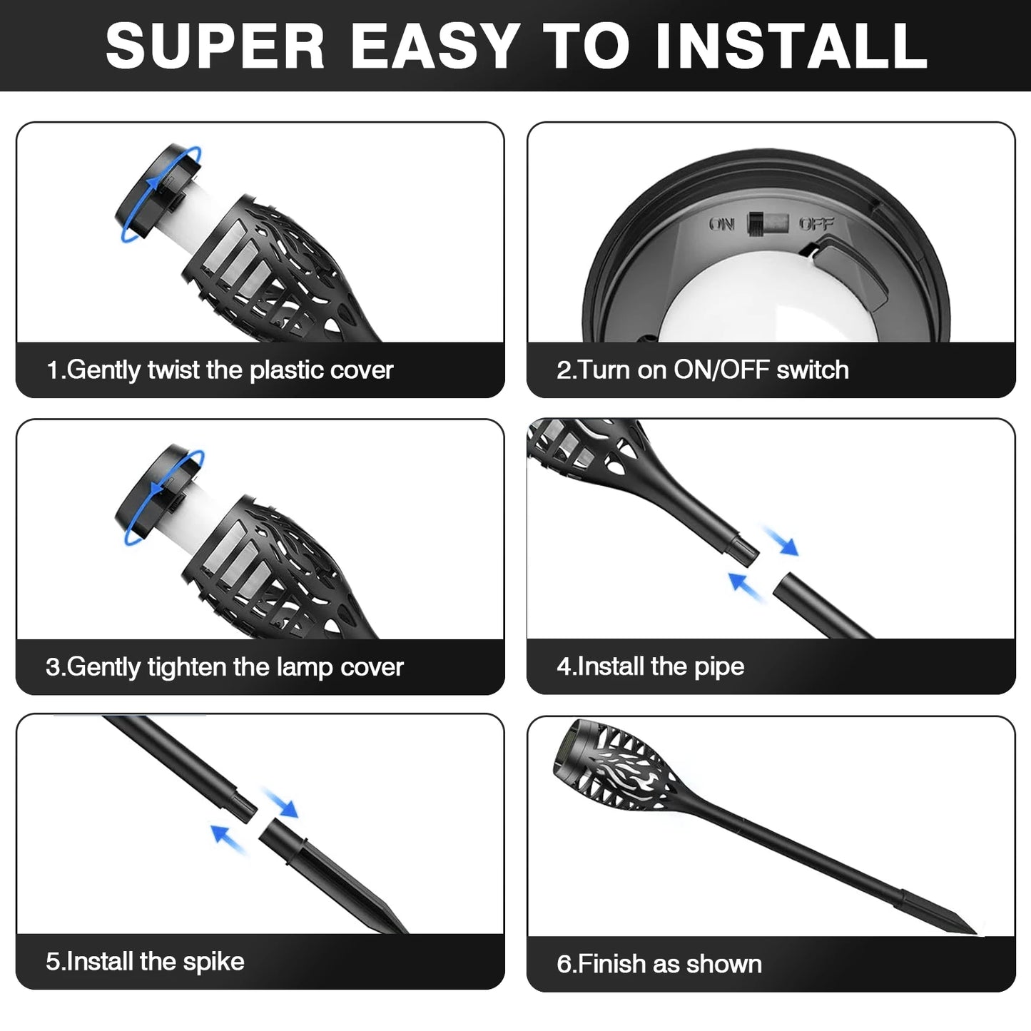 8 Pack Solar Torch Lights Flickering Flame Outdoor Waterproof Garden Decor