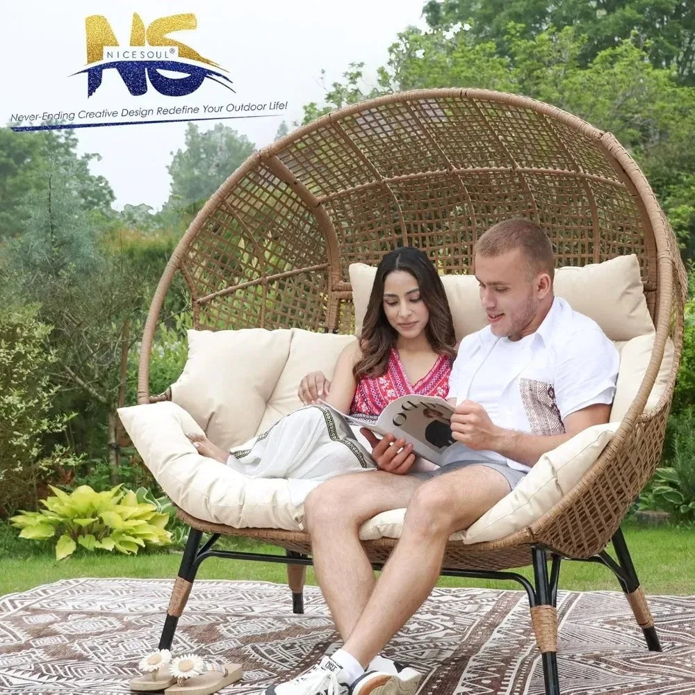 Egg Chair Outdoor Lounge For Two With Thick Padded Cushions
