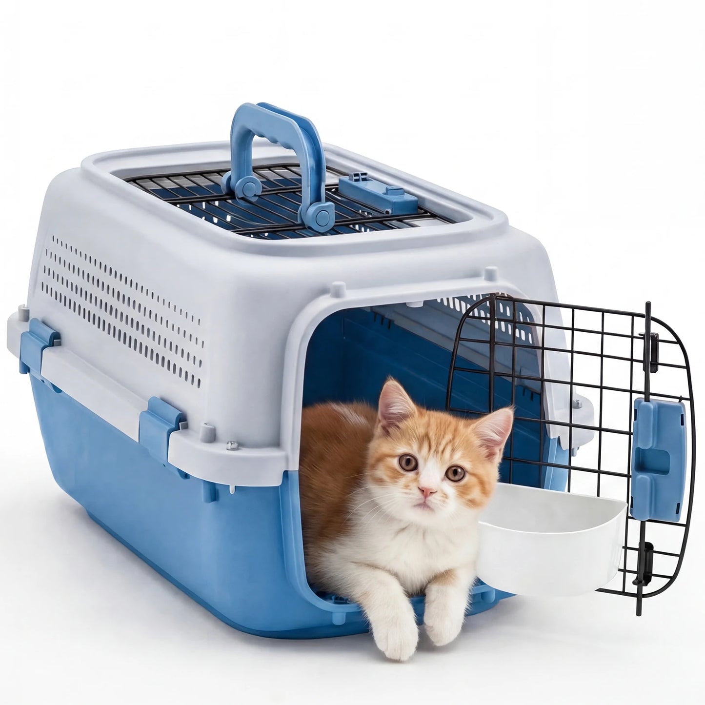 Pet Carrier For Small Dogs And Cats Front Top Load Wire Door Food Bowl