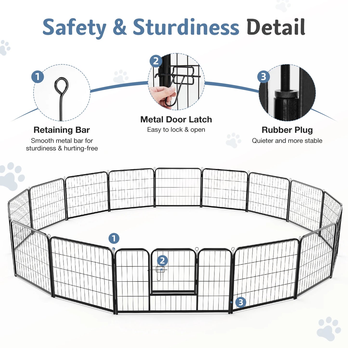 JHK 16 Panels Dog Playpen Metal Fence Foldable Outdoor