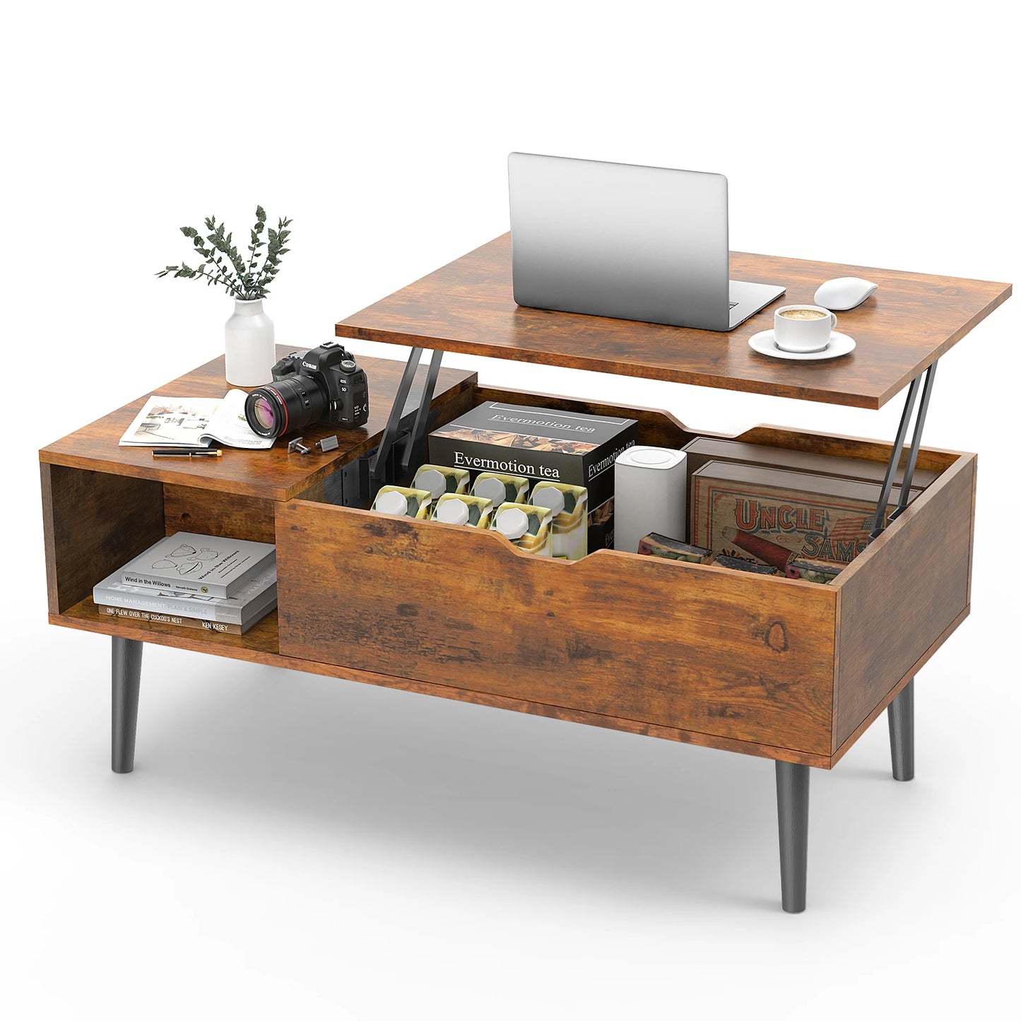 JHK Lift Top Coffee Table Living Room With Adjustable Storage