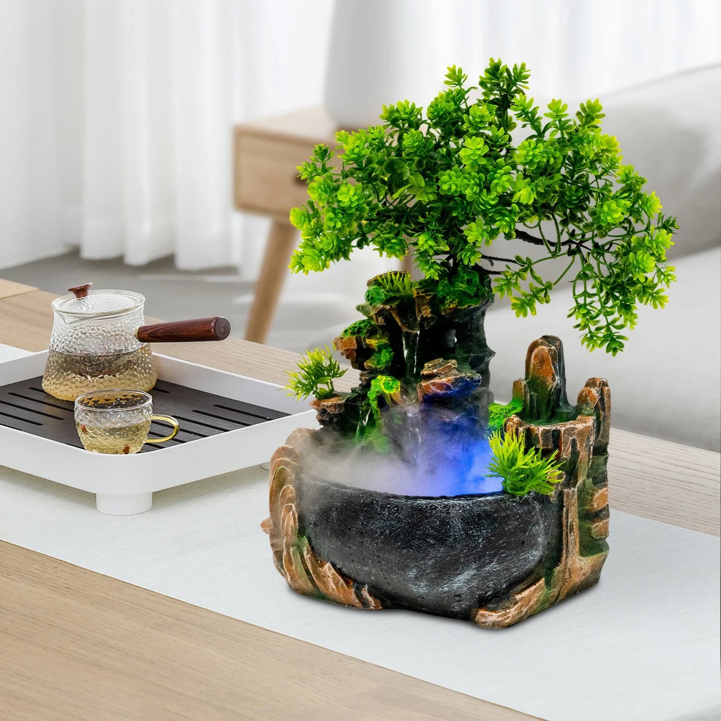 Tabletop Rockery Fountain Indoor Waterfall Bonsai Desktop Decor
