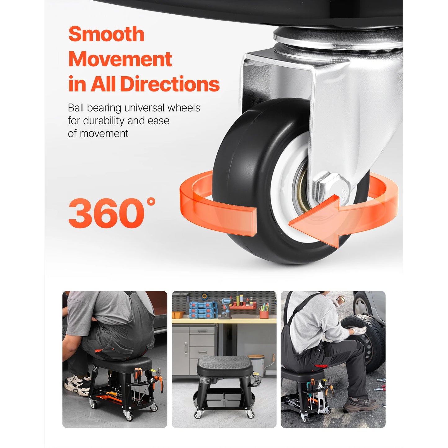 SucceBuy Mechanic Stool With Wheels 360 Degree Swivel Tool Tray
