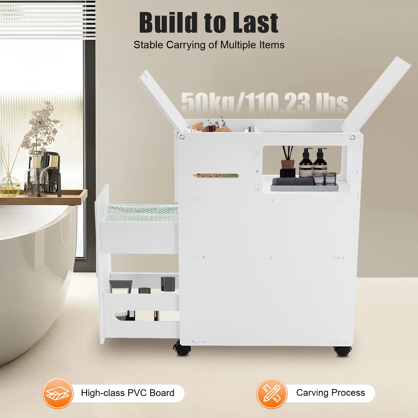 PVC Modern Bathroom Storage Cabinet Narrow Floor Standing With Drawers