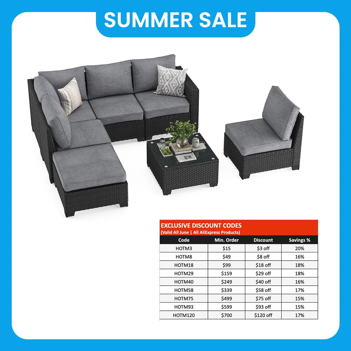 Patio Sectional Sofa Set With Ottoman Outdoor Furniture