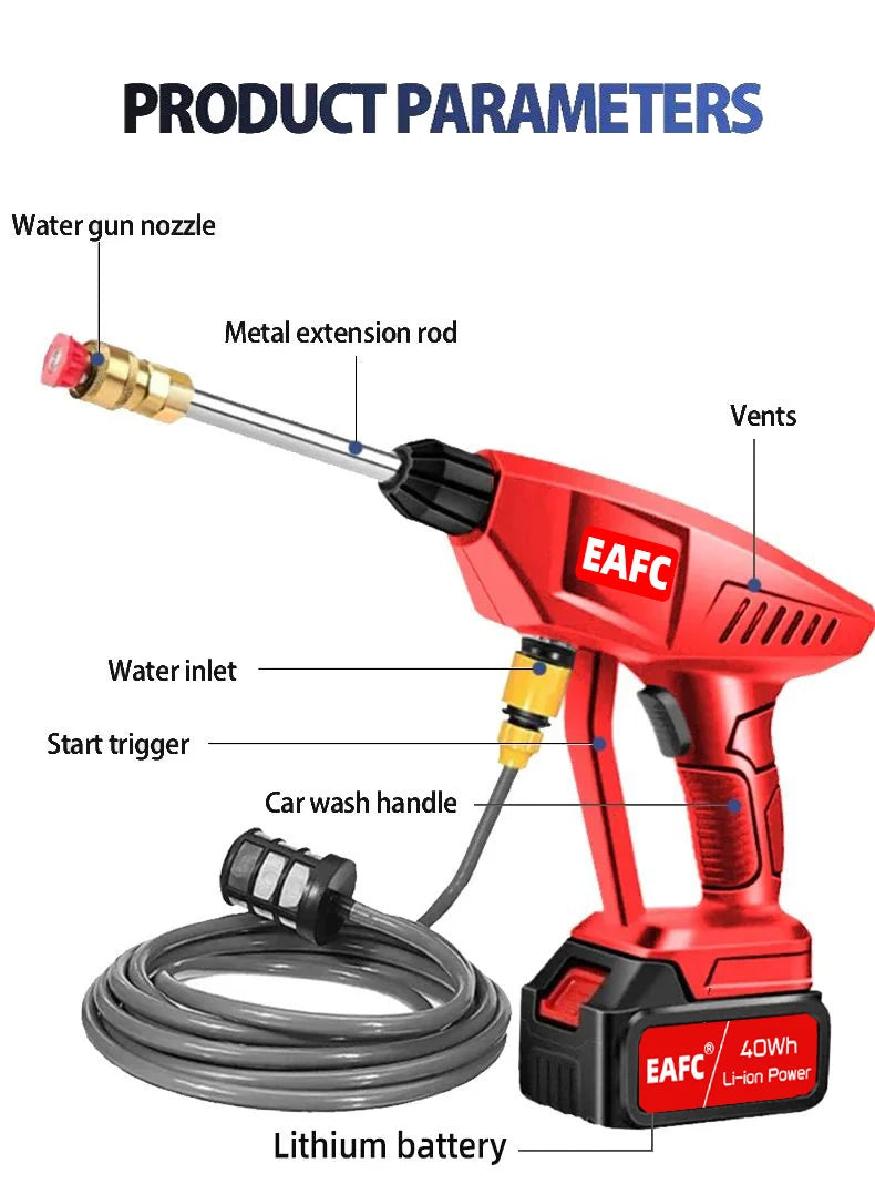 EAFC Cordless 21V High Pressure Car Washer Gun 60 Bar 80Wh