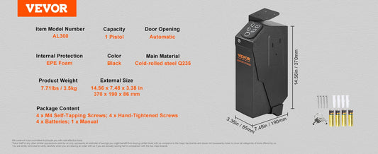 VEVOR Pistol Safe With Three Way Quick Access Biometric Lock