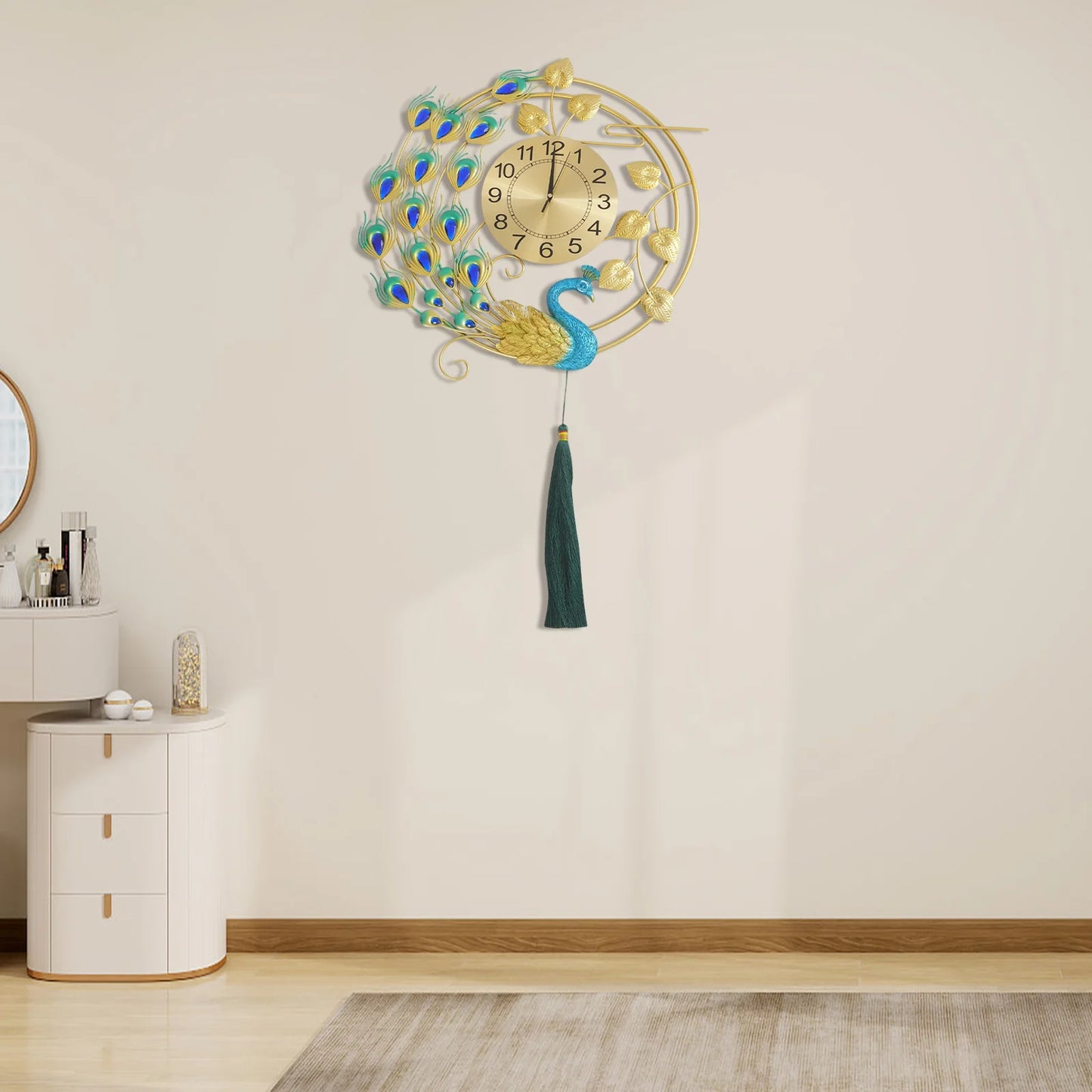Peacock Metal Wall Clock Silent Quartz Wall Mounted Art Clock