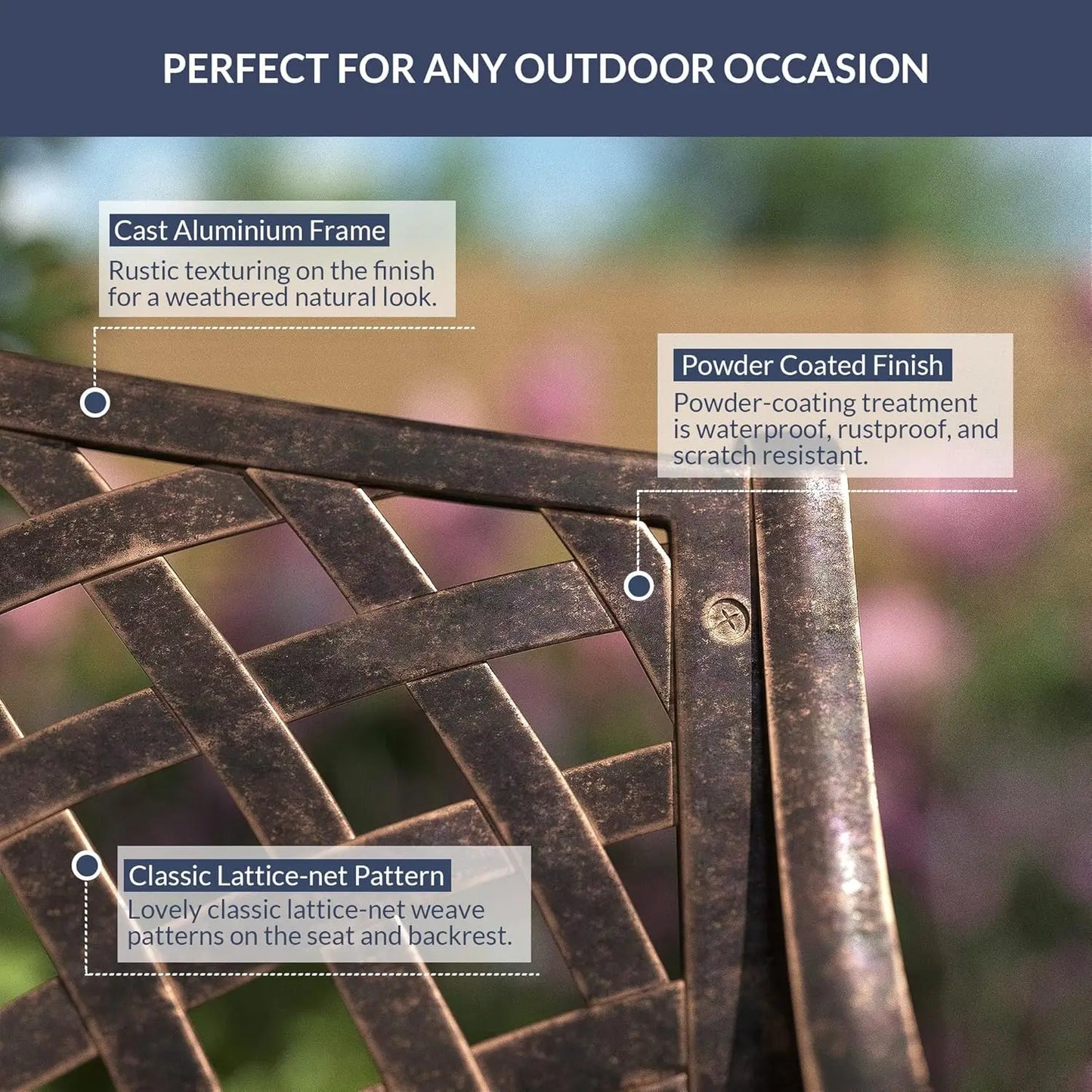 Aluminum Outdoor Garden Bench With Armrests For Patio And Yard