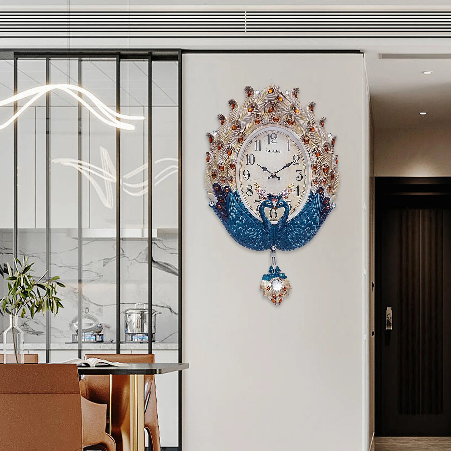 Peacock Wall Clock Silent Metal Pendulum For Living Room