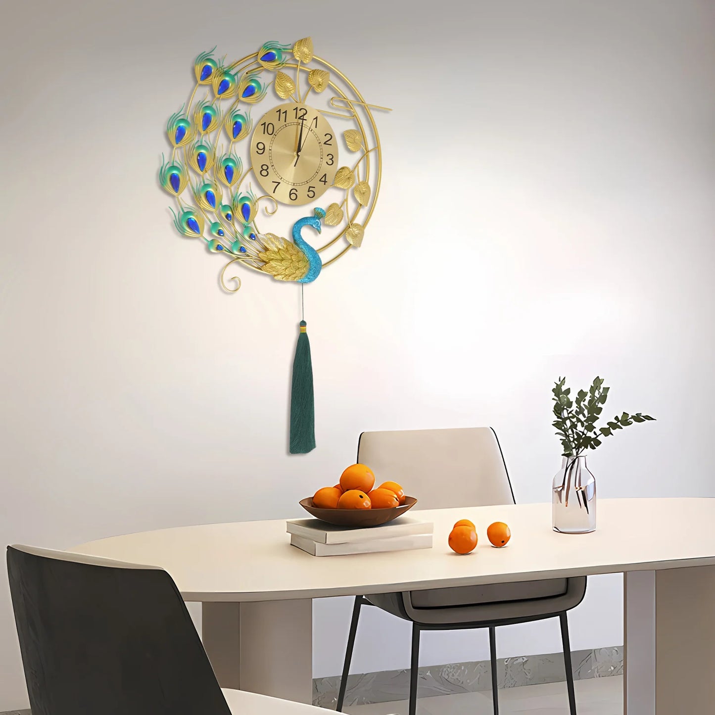 Peacock Metal Wall Clock Silent Quartz Wall Mounted Art Clock