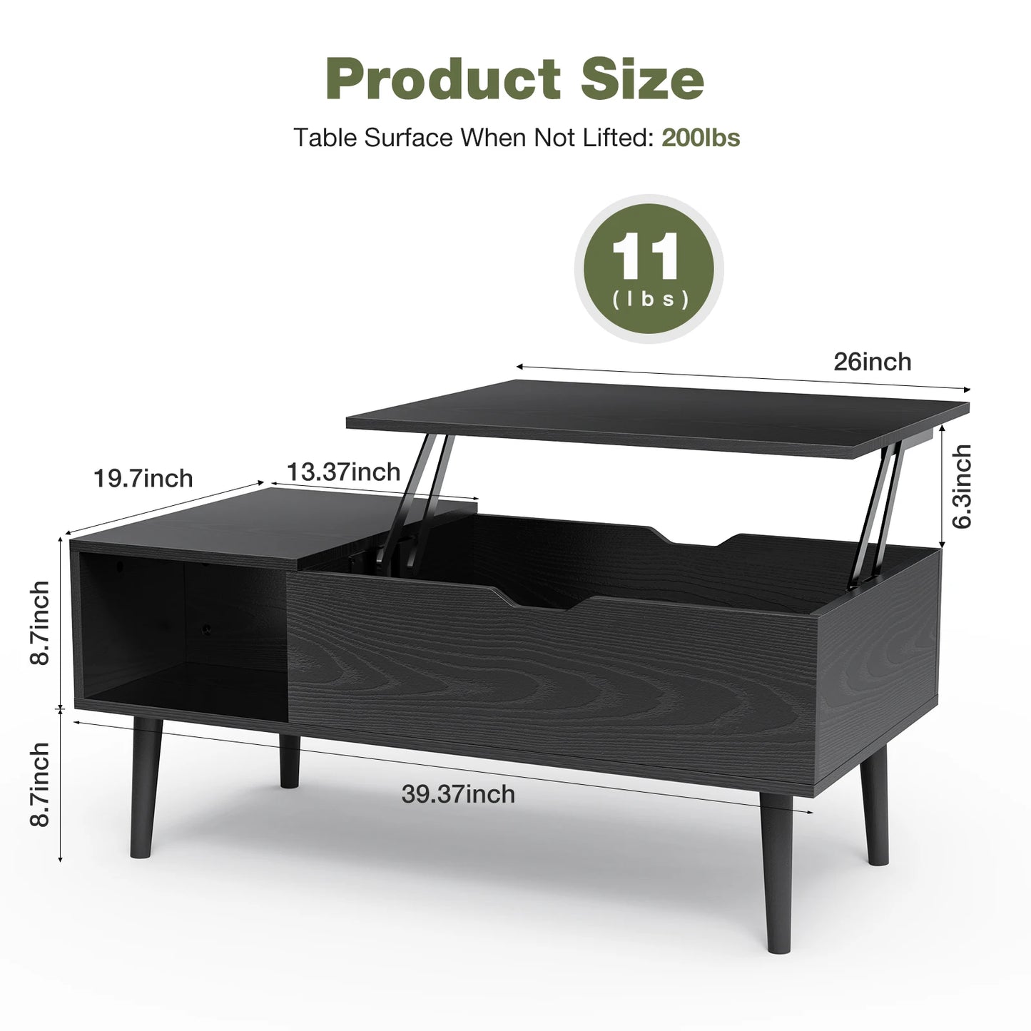 JHK Lift Top Coffee Table Living Room With Adjustable Storage