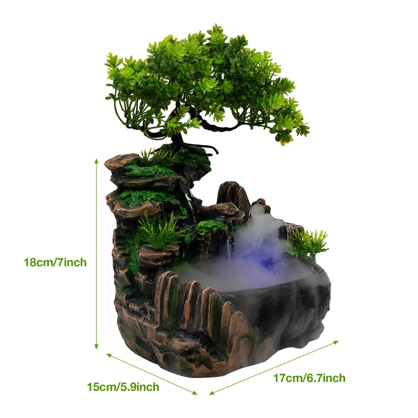 Indoor Tabletop Waterfall Fountain With LED Lights And Atomizer