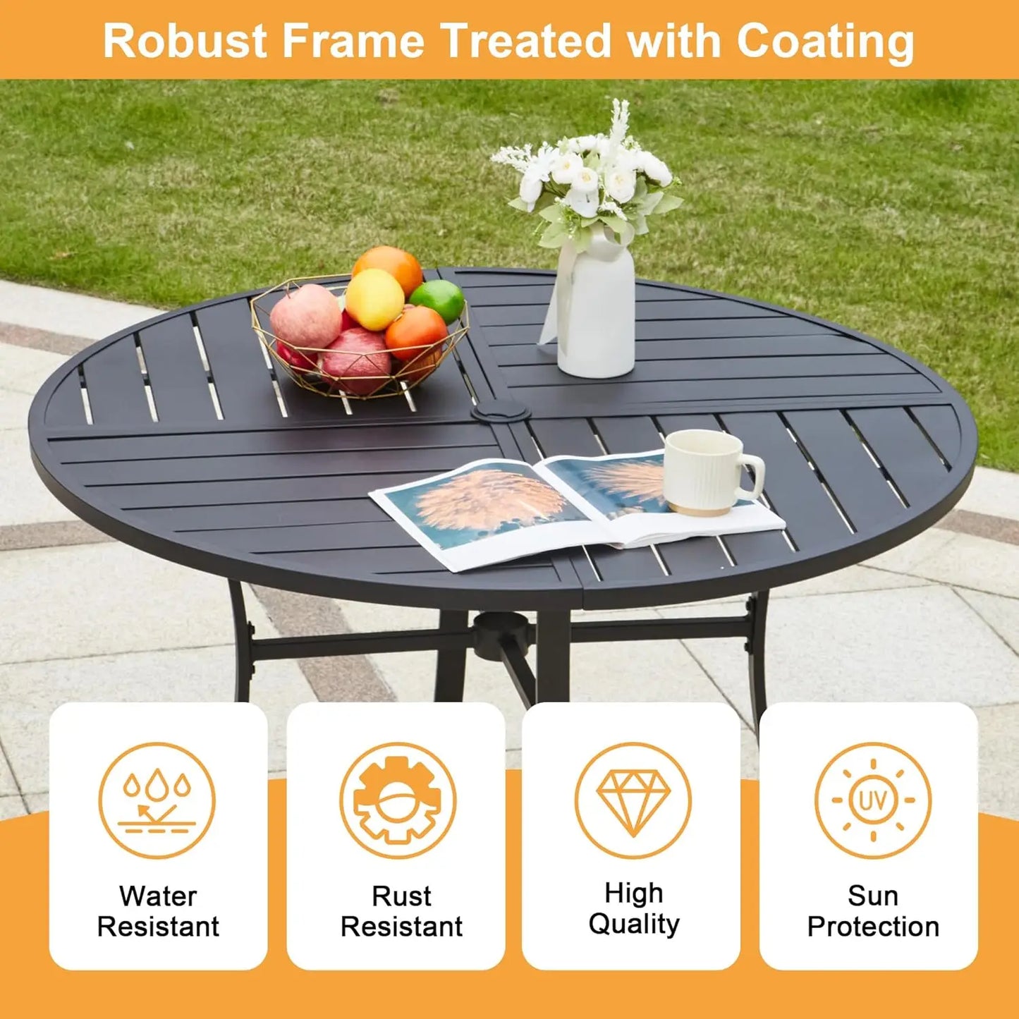 5-Piece Patio Dining Set With Aluminum Table Textilene Chairs