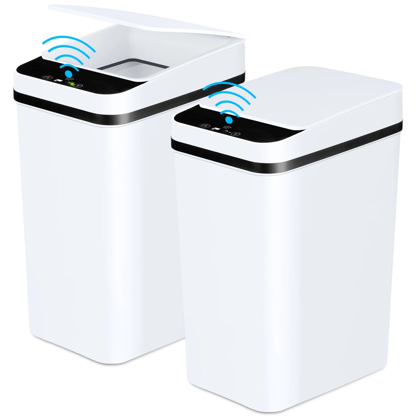 Two Pack Touchless Motion Sensor Trash Cans With Slim Lid