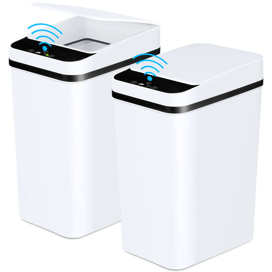 Two Pack Touchless Motion Sensor Trash Cans With Slim Lid