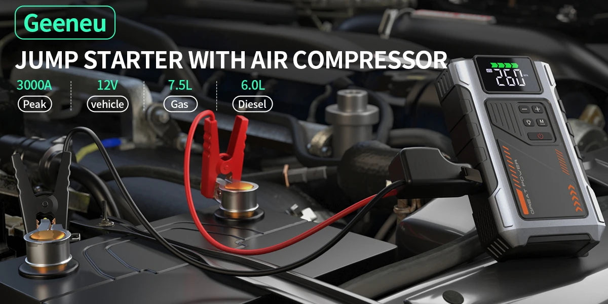 Geeneu Portable Jump Starter With Air Compressor 3000A Peak