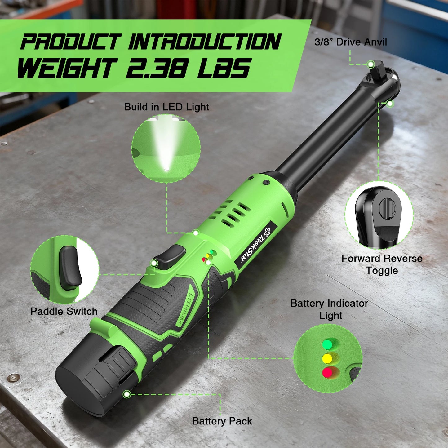 Extended Cordless Ratchet Wrench With Three Eighth Inch Driver For Cars