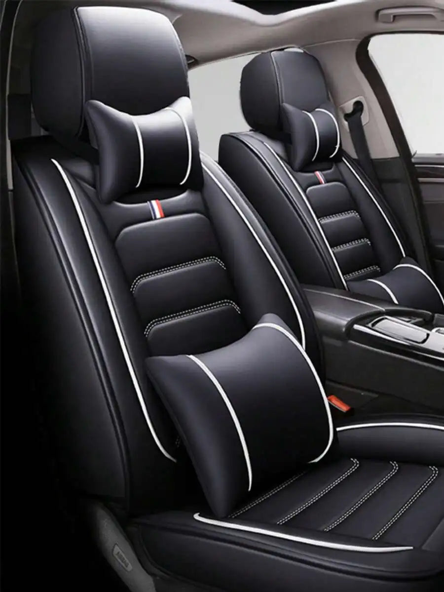 Universal PU Leatherette Car Seat Covers With Neck Lumbar Pillows