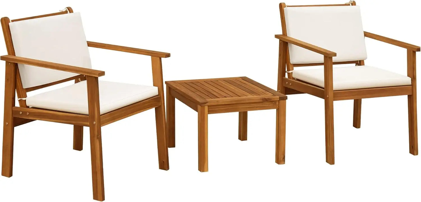 Flamaker 3 Piece Acacia Wood Patio Set With Cushions