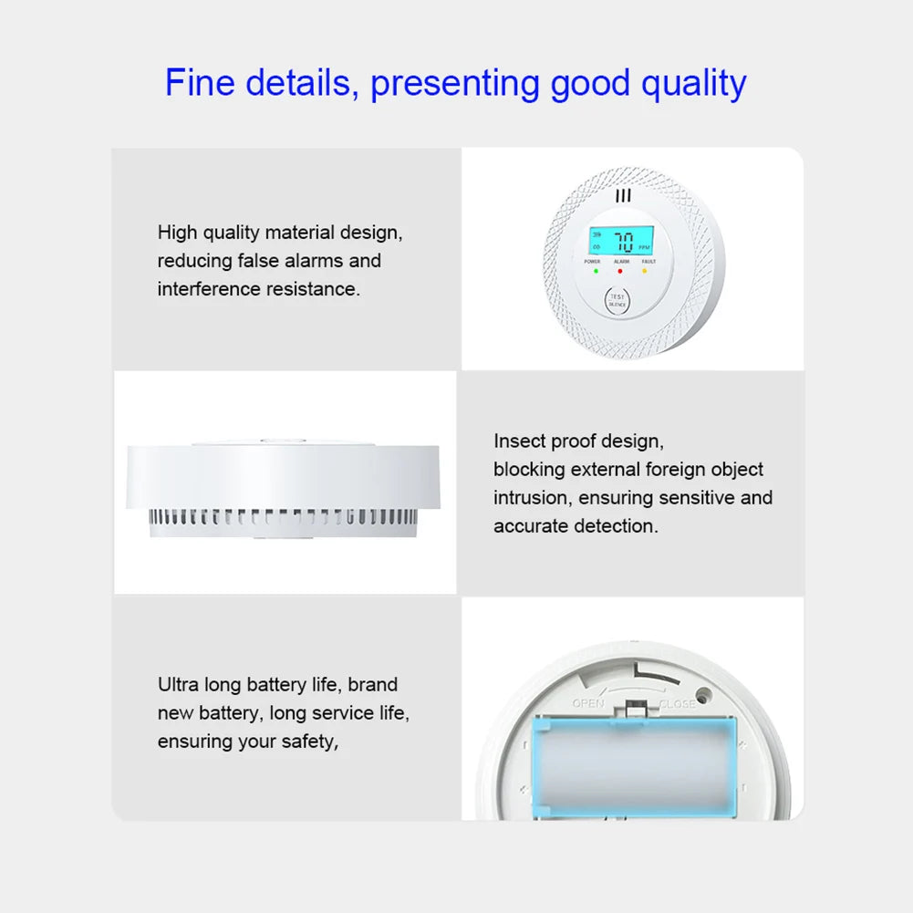 Carbon Monoxide Alarm Detector With LCD Display And 85dB Alert