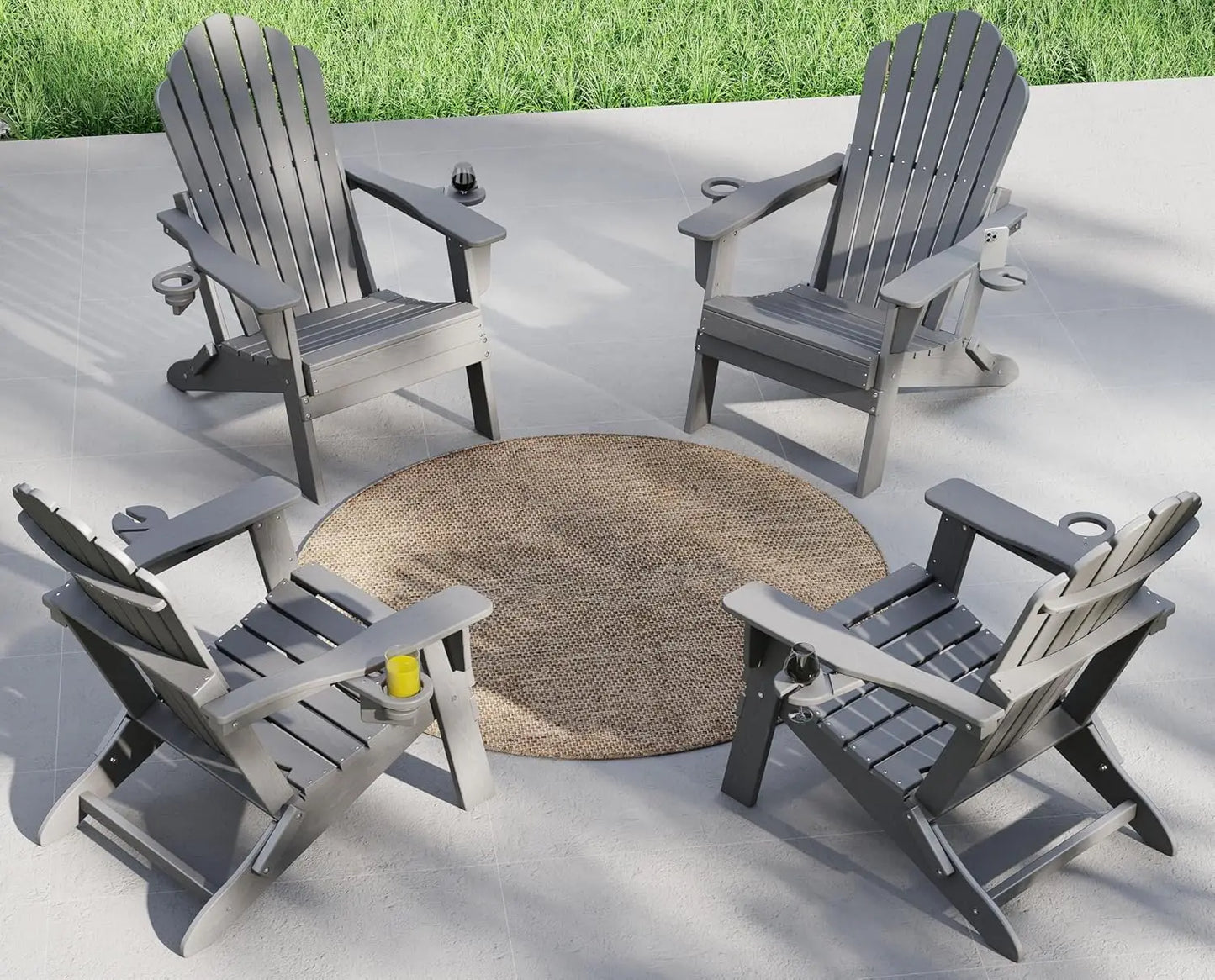 HDPE Adirondack Chair Set Of 4 With Cup Holders Outdoor
