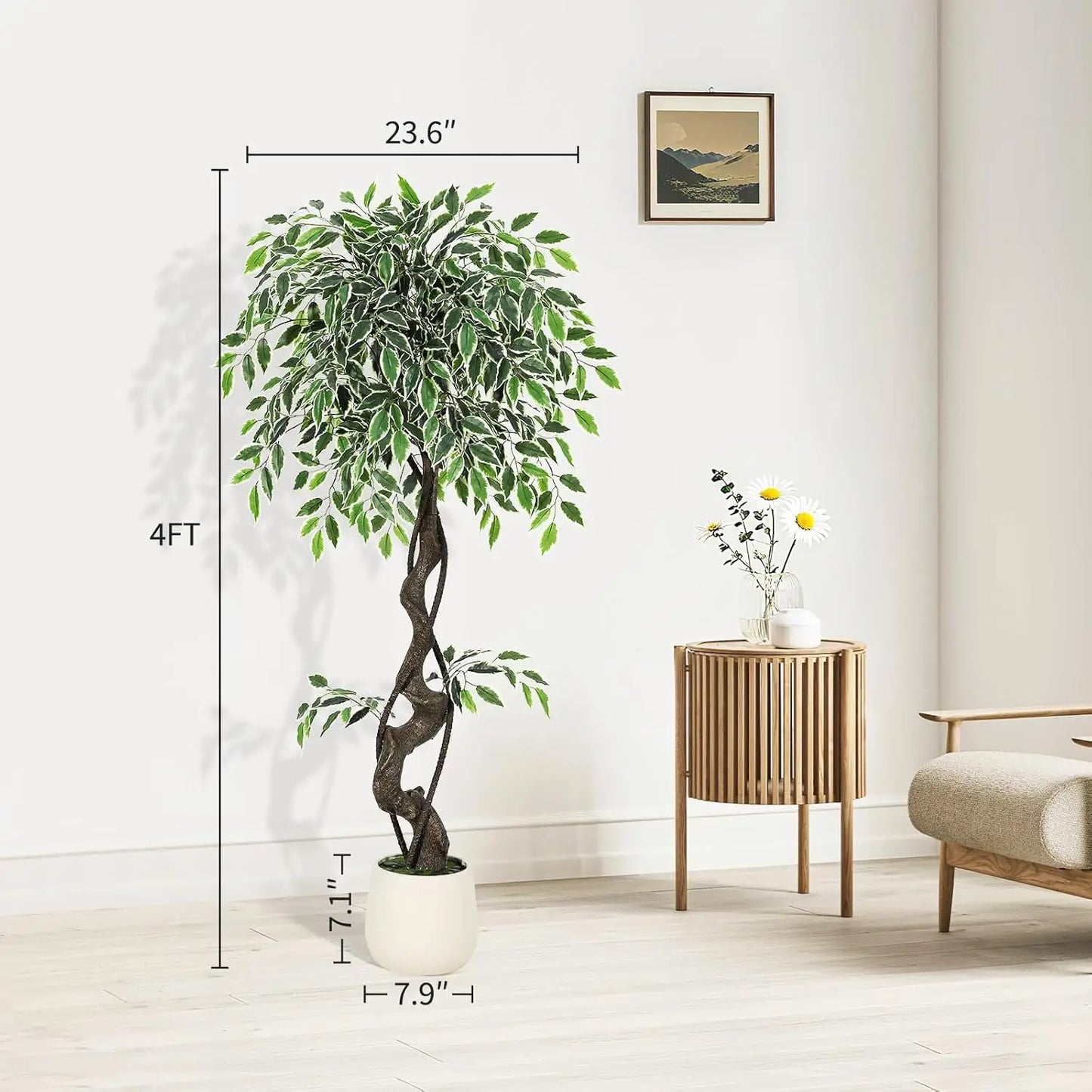 HiMISS Artificial Ficus Tree With Pebbles And Fake Moss Pot