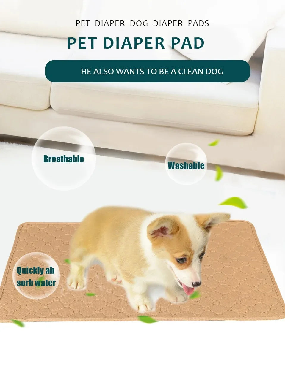 Washable Dog Diaper Mat Reusable Training Pad Waterproof Puppy Bed