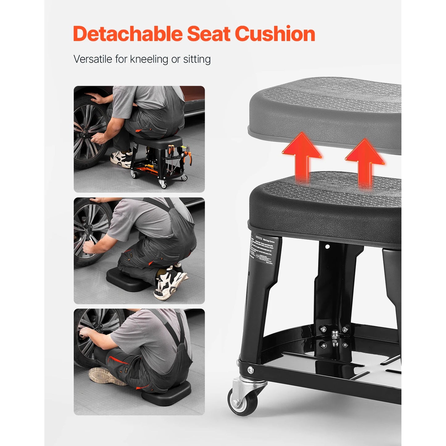 SucceBuy Mechanic Stool With Wheels 360 Degree Swivel Tool Tray
