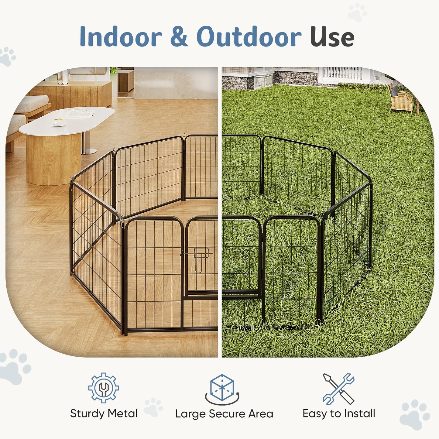 JHK Metal 8 Panel Dog Playpen Foldable Outdoor Fence