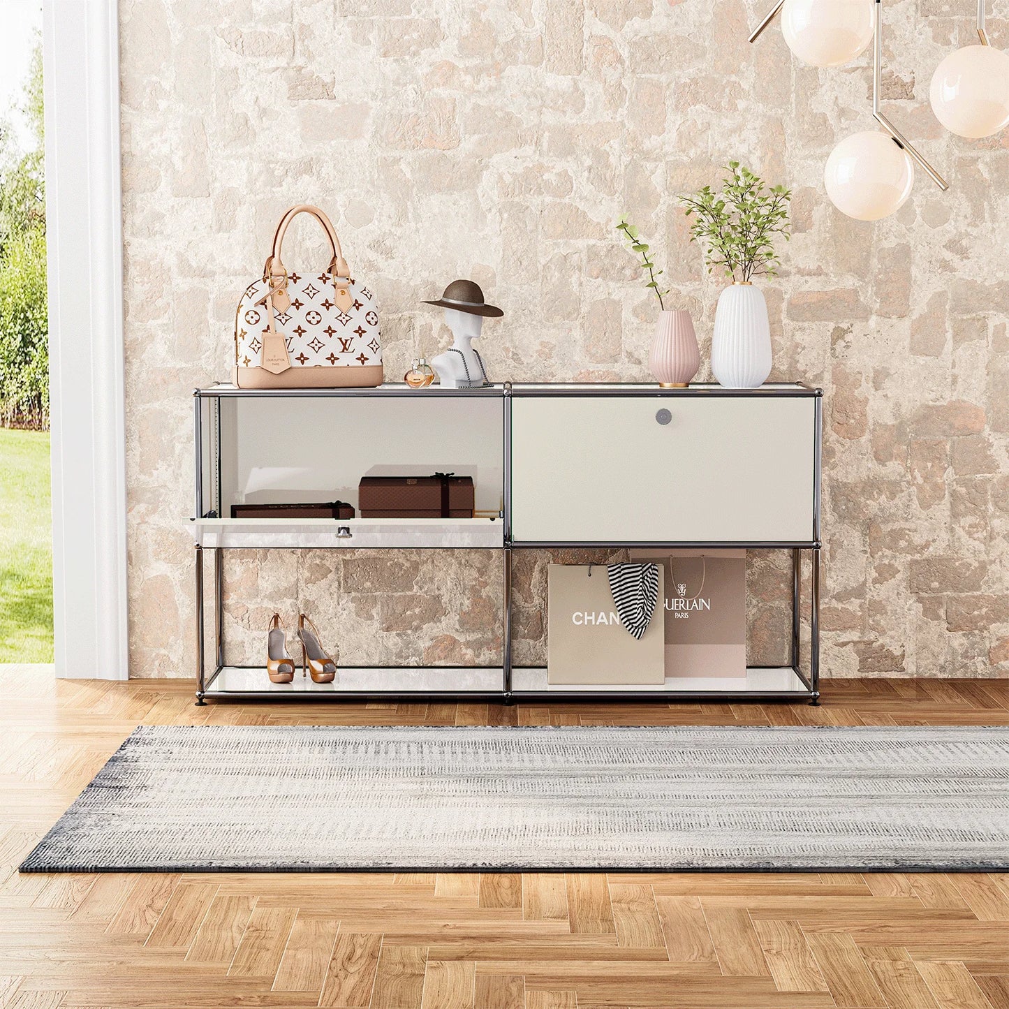 Stainless Steel Storage Cabinet Sideboard With Metal Shelves Living Room