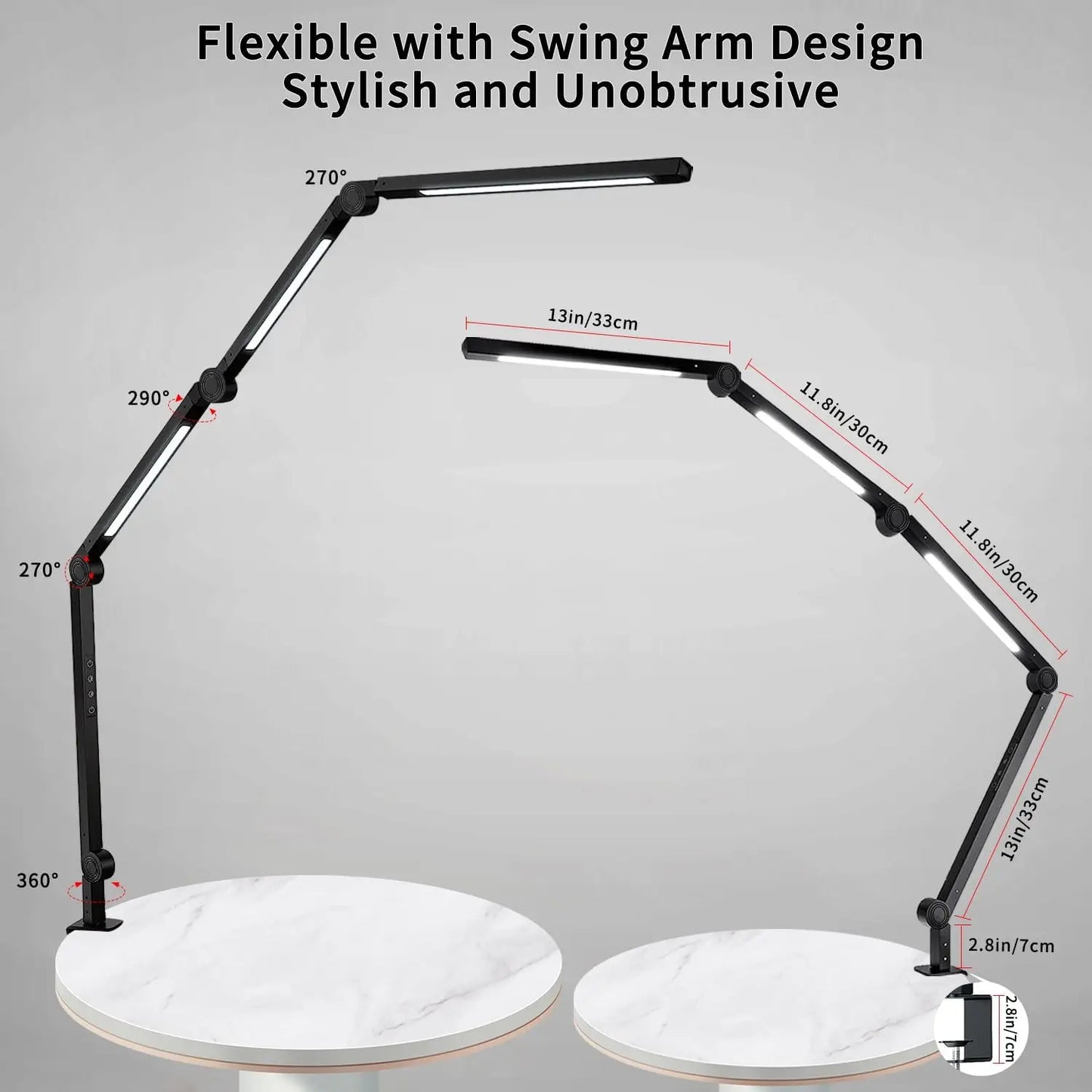 LED Desk Lamp With Clamp, Flexible Swing Arm, Color Modes