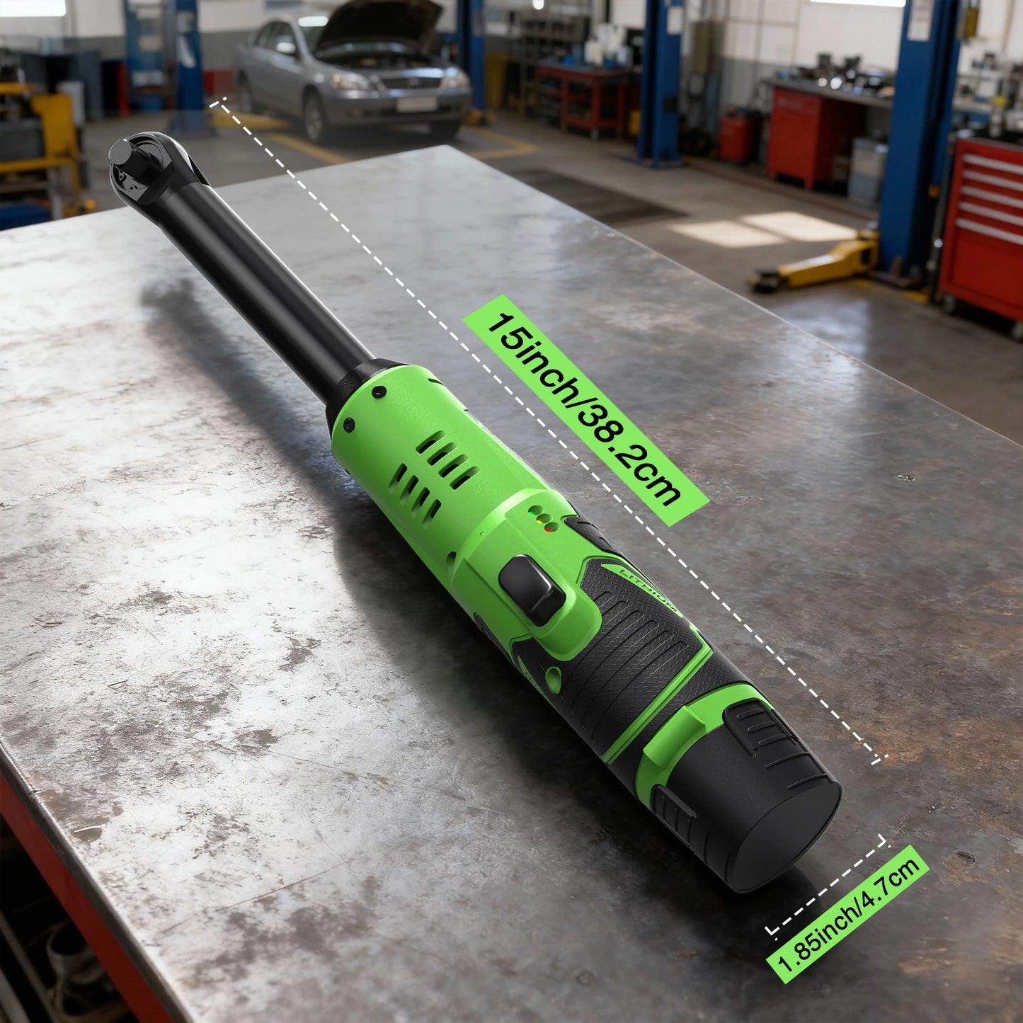 Extended Cordless Ratchet Wrench With Three Eighth Inch Driver For Cars