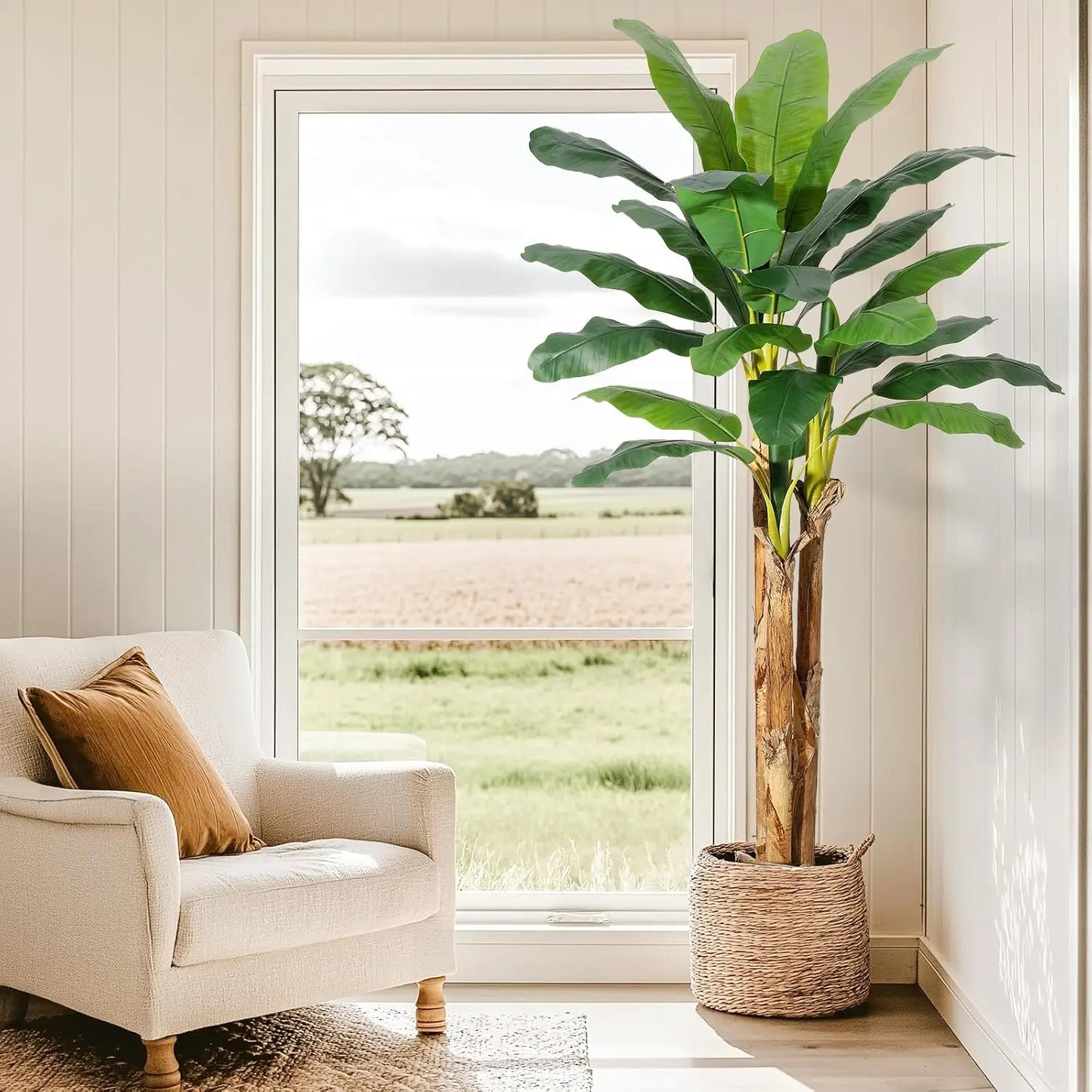 HiMISS Artificial Banana Tree With Grey Planter