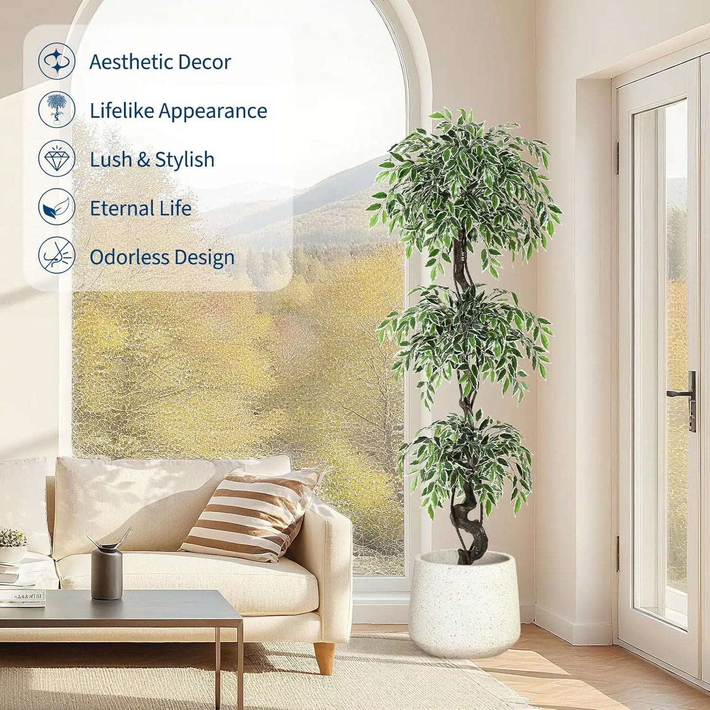 HiMISS Artificial Ficus Tree With Pebbles And Fake Moss Pot