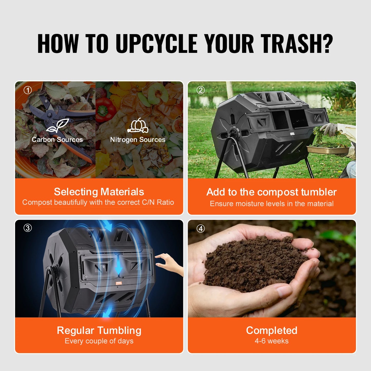 43-Gallon Tumbling Dual Chamber Composter For Garden And Kitchen