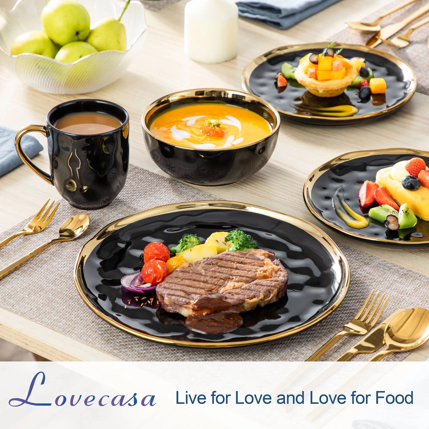 MALACASA Porcelain Dinnerware Set With Gold Trim Tableware Collection