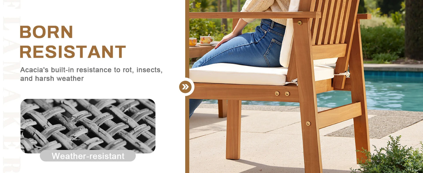 Flamaker 3 Piece Acacia Wood Patio Set With Cushions